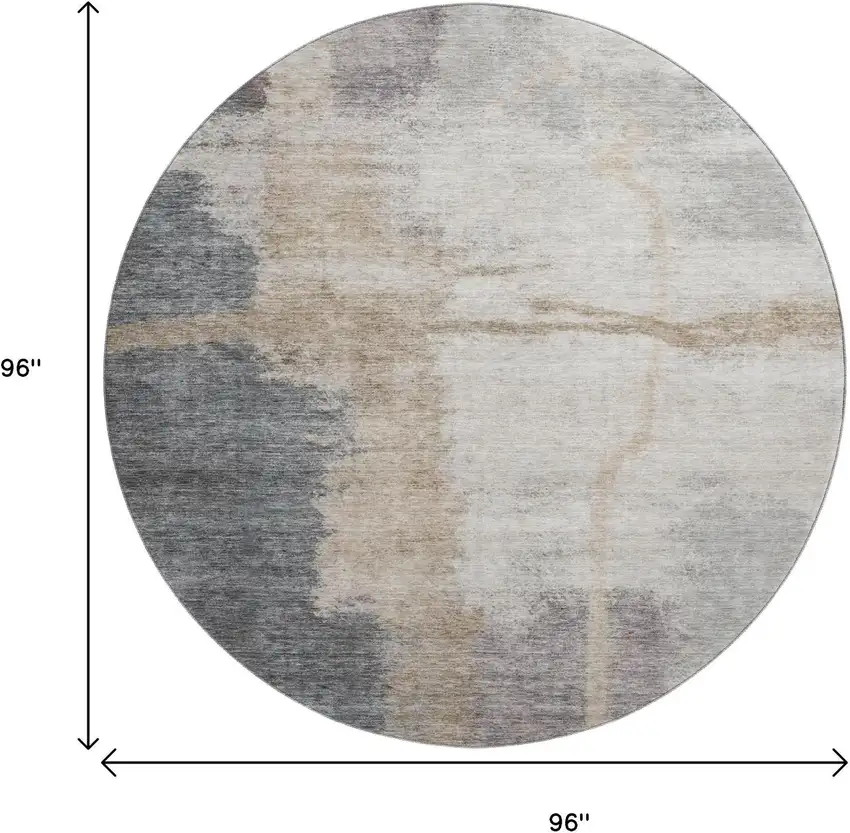 8' Gray Beige And Ivory Abstract Washable Round Rug With UV Protection Photo 3