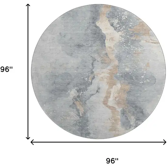 8' Gray Beige And Ivory Abstract Washable Round Rug With UV Protection Photo 9