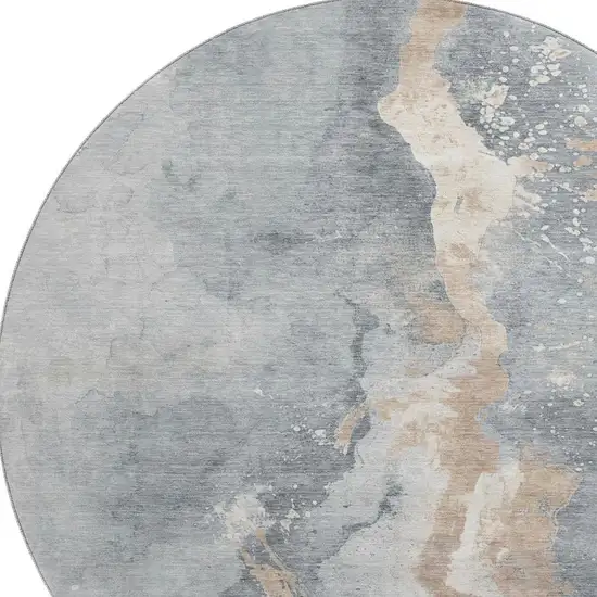 8' Gray Beige And Ivory Abstract Washable Round Rug With UV Protection Photo 2