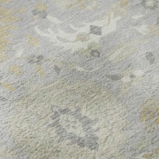 8' Gray Beige And Ivory Damask Washable Round Rug With UV Protection Photo 8