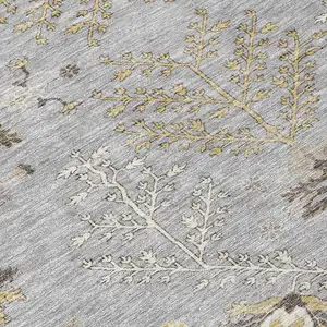 Photo of 8' Gray Beige And Ivory Round Floral Washable Indoor Outdoor Area Rug