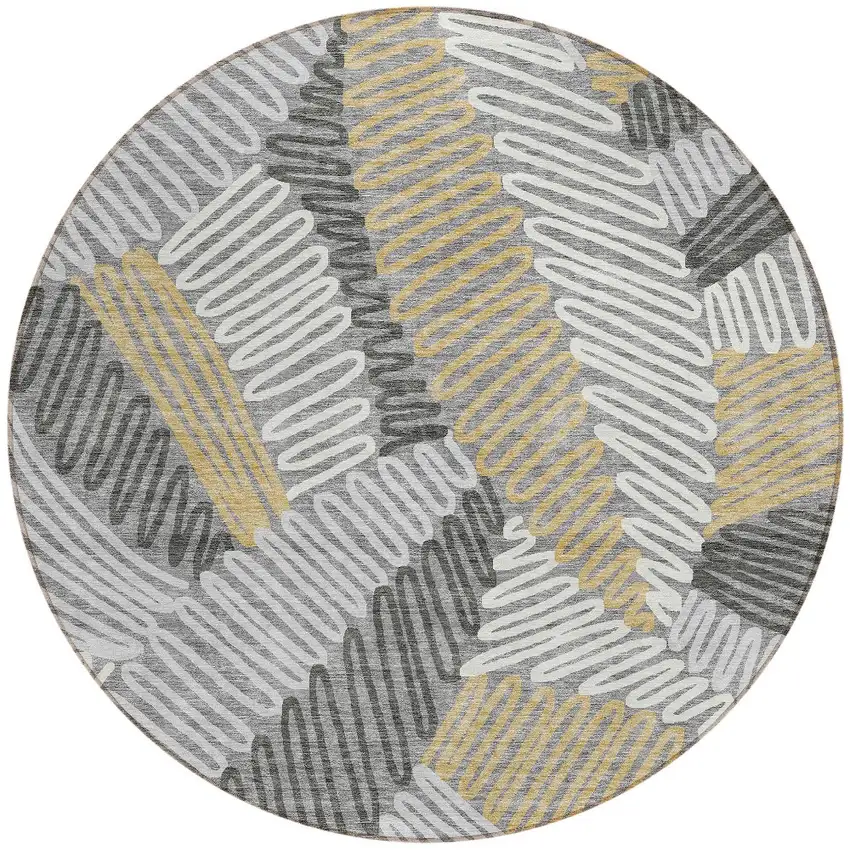 8' Gray Beige And Ivory Round Floral Washable Indoor Outdoor Area Rug Photo 6