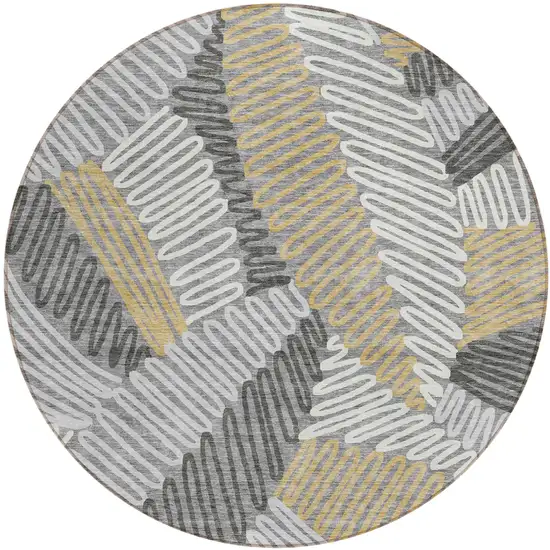 8' Gray Beige And Ivory Round Floral Washable Indoor Outdoor Area Rug Photo 2