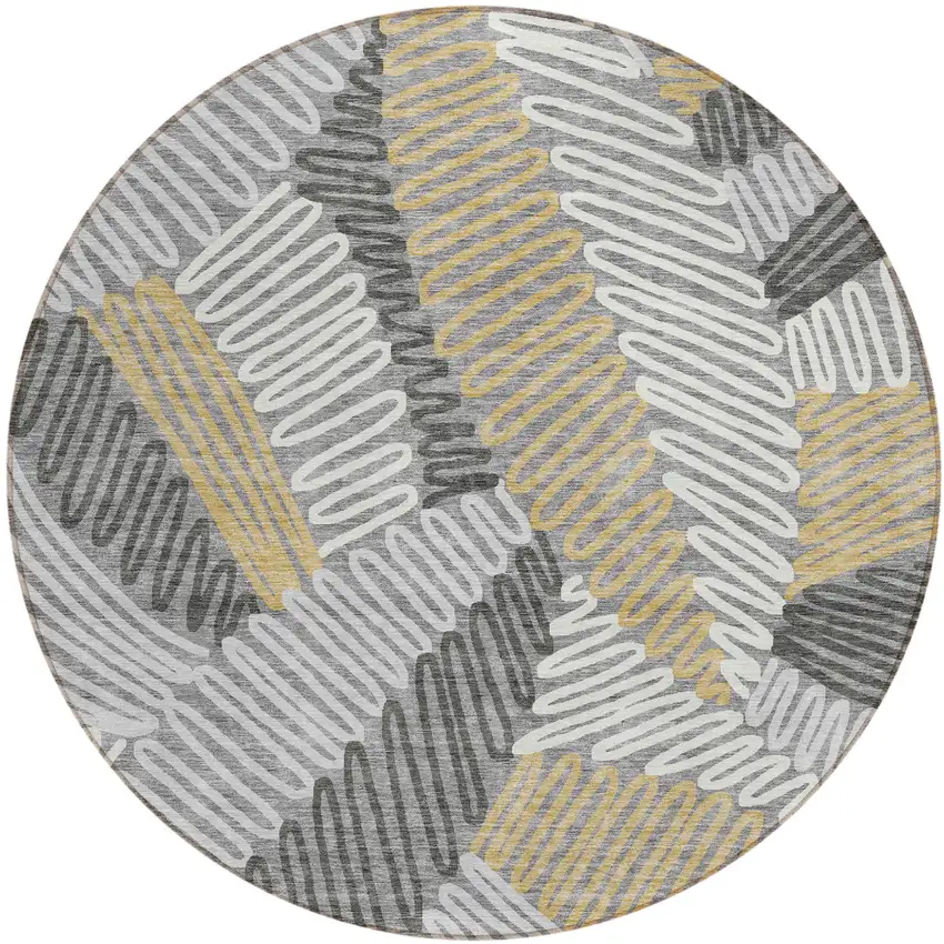 8' Gray Beige And Ivory Round Floral Washable Indoor Outdoor Area Rug Photo 2