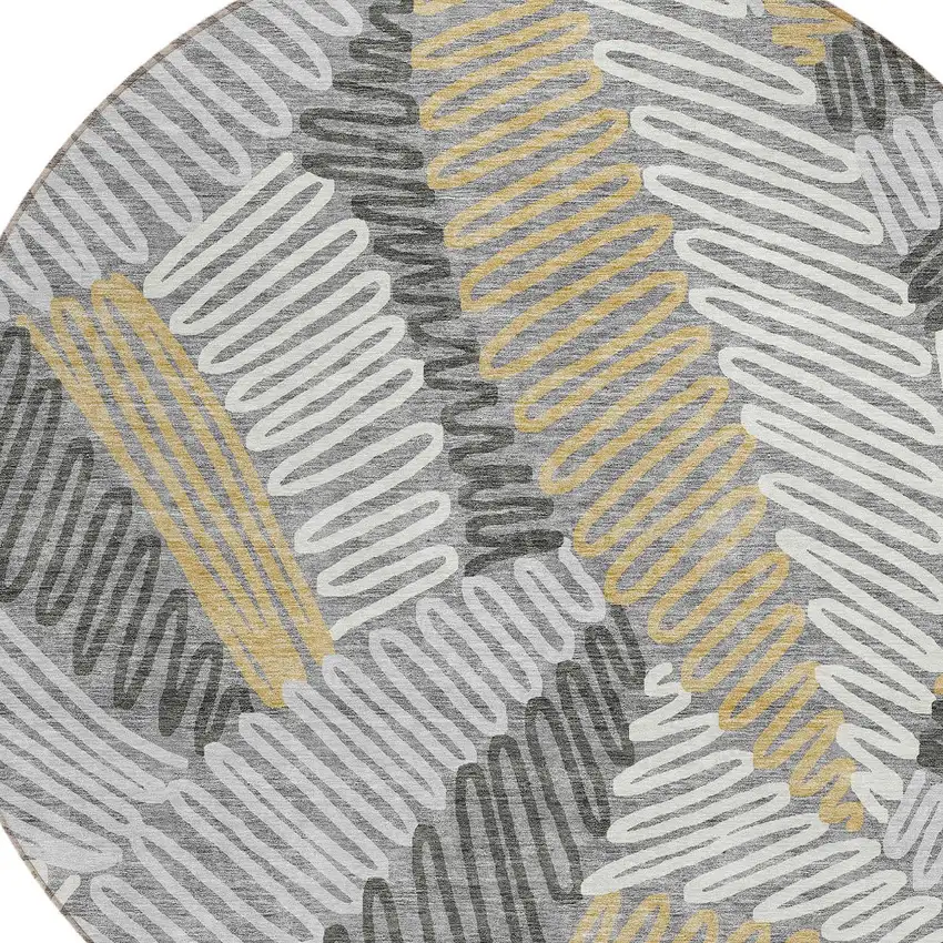 8' Gray Beige And Ivory Round Floral Washable Indoor Outdoor Area Rug Photo 5
