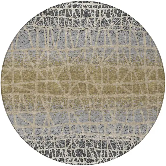 8' Gray Beige And Ivory Round Geometric Washable Indoor Outdoor Area Rug Photo 3