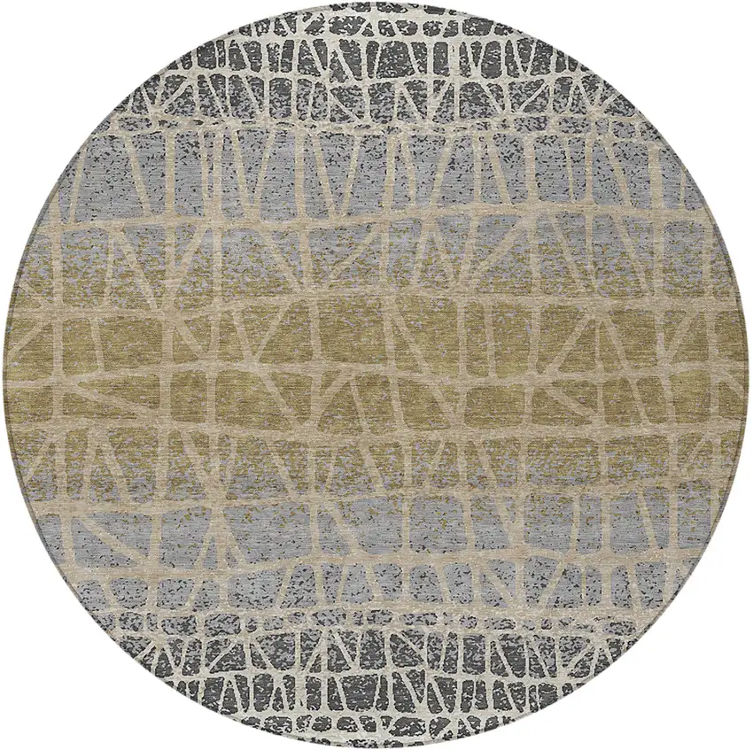 8' Gray Beige And Ivory Round Geometric Washable Indoor Outdoor Area Rug Photo 3