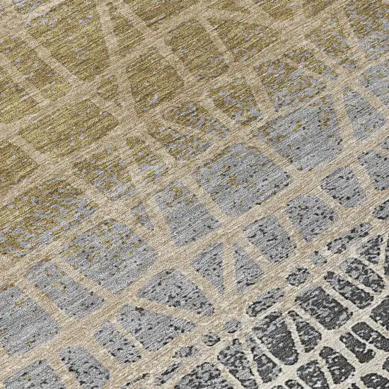 8' Gray Beige And Ivory Round Geometric Washable Indoor Outdoor Area Rug Photo 9