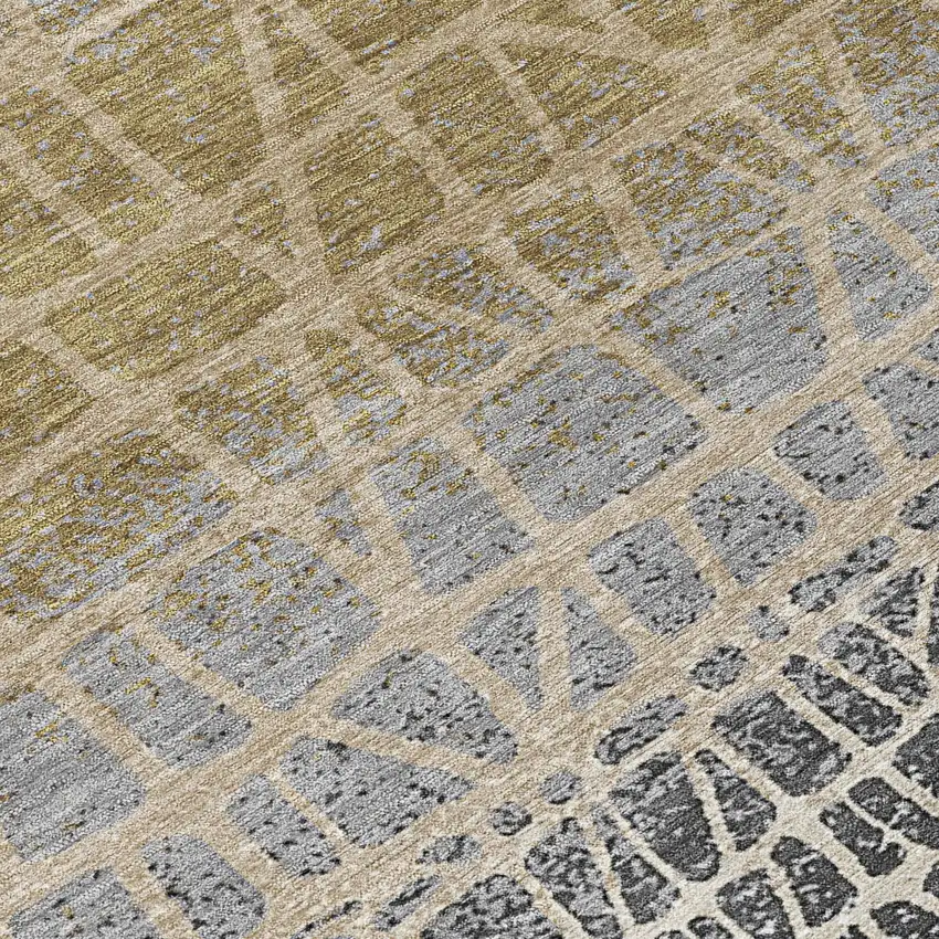 8' Gray Beige And Ivory Round Geometric Washable Indoor Outdoor Area Rug Photo 9