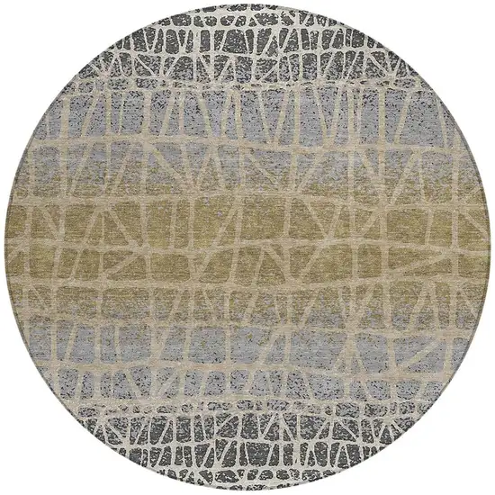 8' Gray Beige And Ivory Round Geometric Washable Indoor Outdoor Area Rug Photo 2