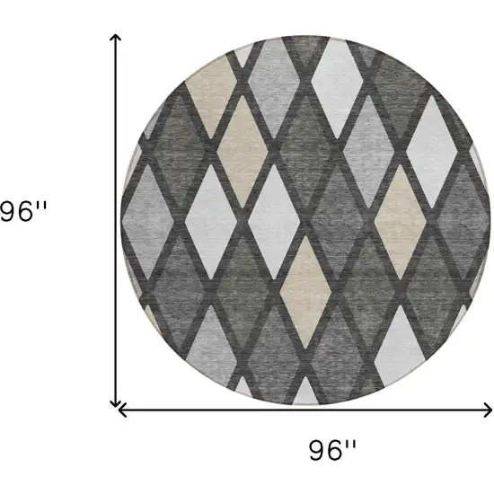 8' Gray Beige And Ivory Round Geometric Washable Indoor Outdoor Area Rug Photo 3