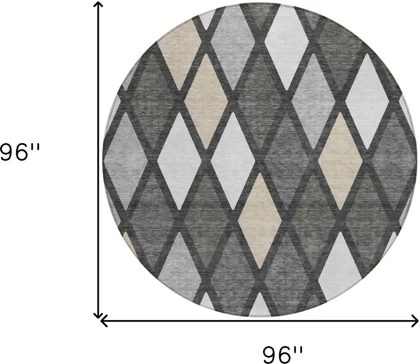 8' Gray Beige And Ivory Round Geometric Washable Indoor Outdoor Area Rug Photo 3