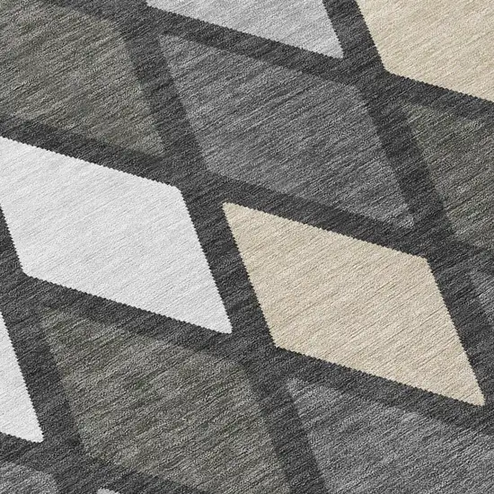 8' Gray Beige And Ivory Round Geometric Washable Indoor Outdoor Area Rug Photo 5