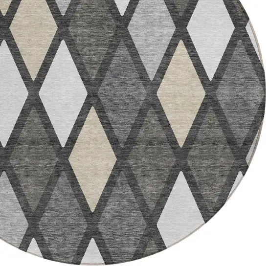 8' Gray Beige And Ivory Round Geometric Washable Indoor Outdoor Area Rug Photo 4