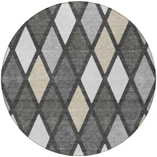 8' Gray Beige And Ivory Round Geometric Washable Indoor Outdoor Area Rug Photo 6