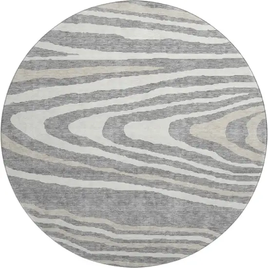 8' Gray Beige And Ivory Woodland Lodge Washable Round Rug With UV Protection Photo 1