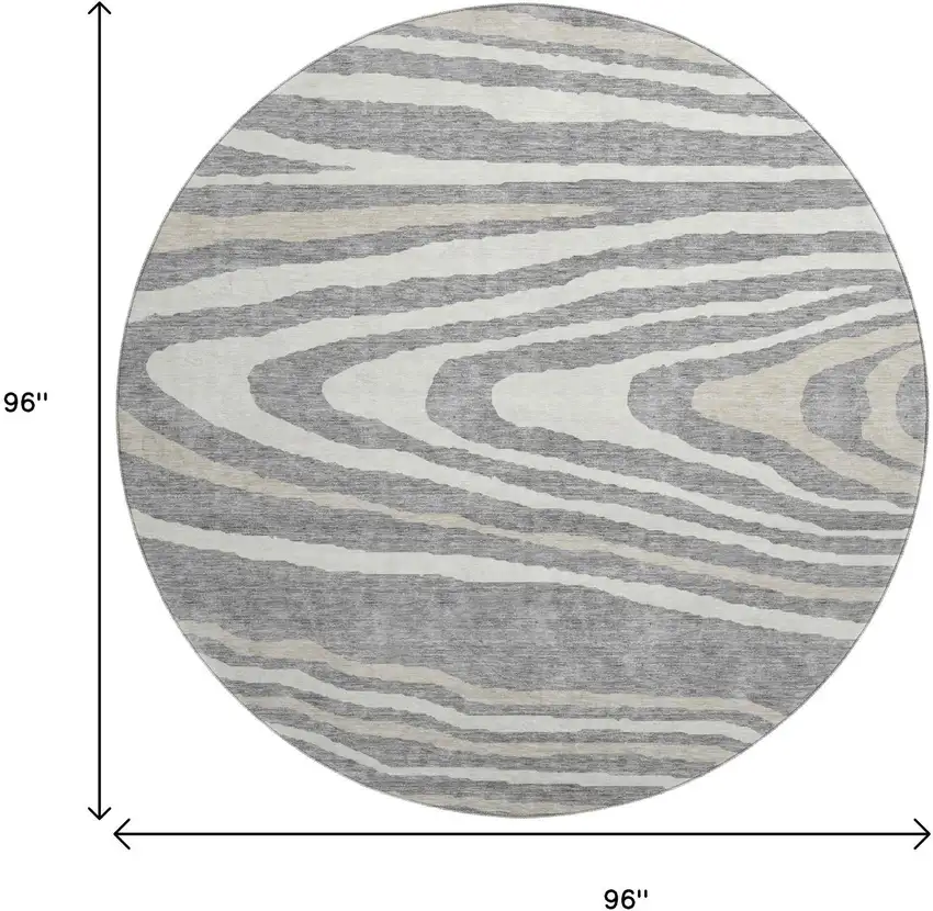 8' Gray Beige And Ivory Woodland Lodge Washable Round Rug With UV Protection Photo 9