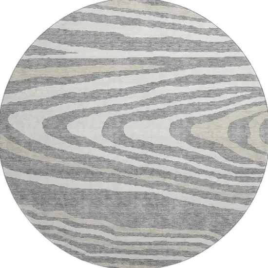 8' Gray Beige And Ivory Woodland Lodge Washable Round Rug With UV Protection Photo 3