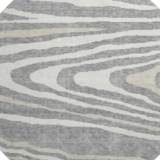 8' Gray Beige And Ivory Woodland Lodge Washable Round Rug With UV Protection Photo 2