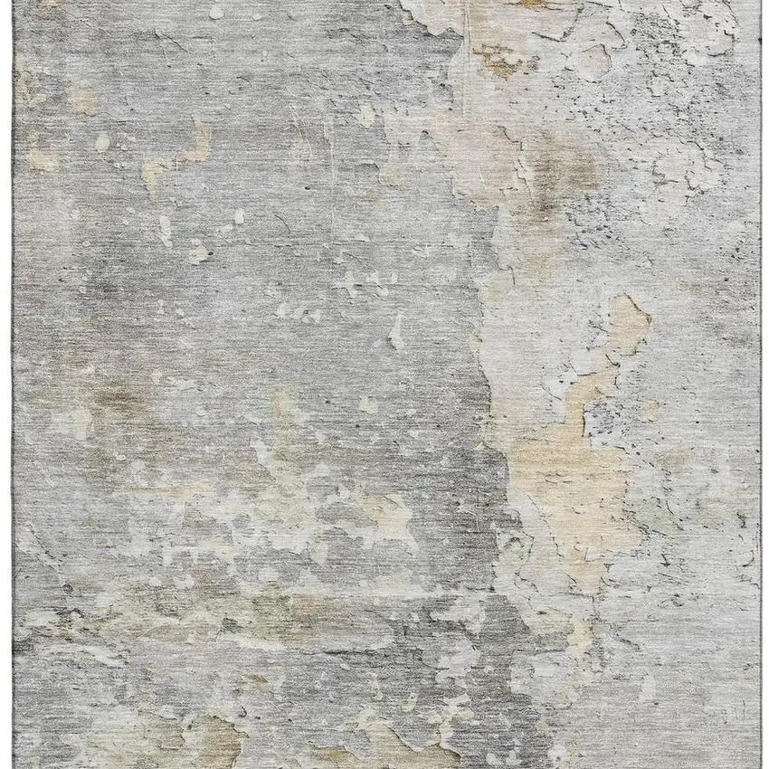 8' Gray Beige And Tan Abstract Washable Area Rug With UV Protection Photo 3
