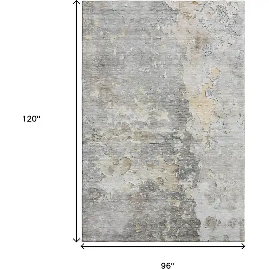 8' Gray Beige And Tan Abstract Washable Area Rug With UV Protection Photo 6