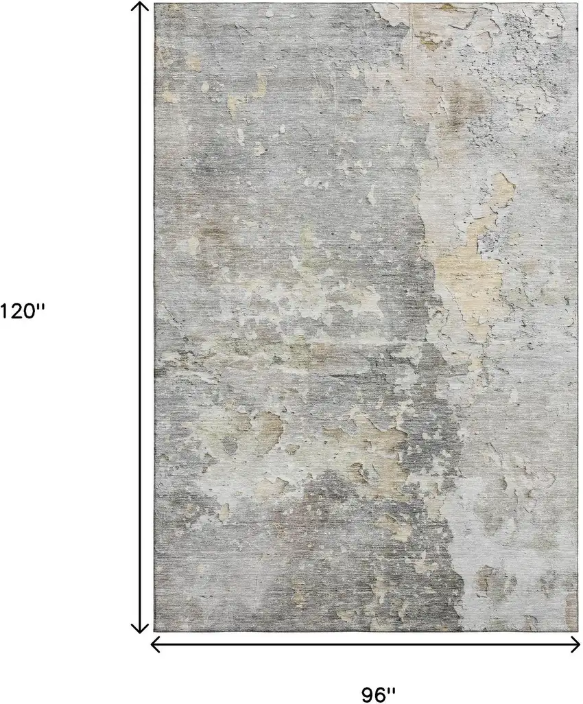 8' Gray Beige And Tan Abstract Washable Area Rug With UV Protection Photo 6