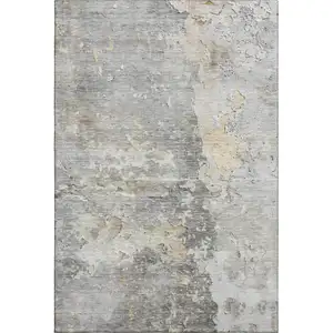 Photo of 8' Gray Beige And Tan Abstract Washable Area Rug With UV Protection