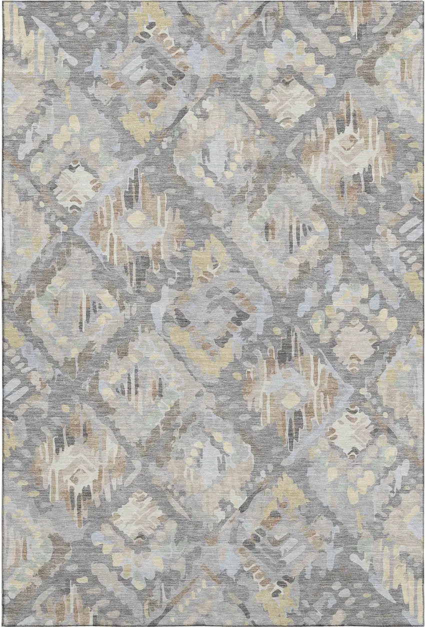 8' Gray Beige And Tan Geometric Washable Area Rug With UV Protection Photo 1