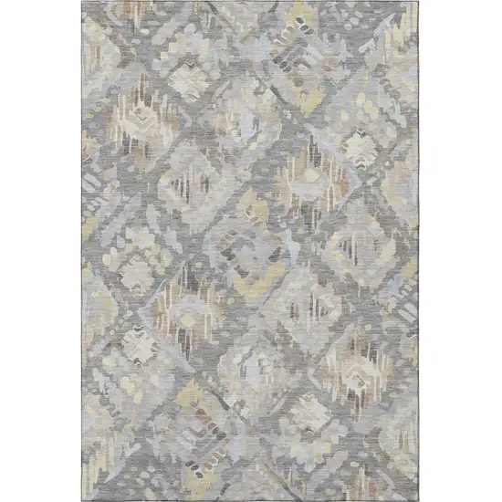 8' Gray Beige And Tan Geometric Washable Area Rug With UV Protection Photo 3