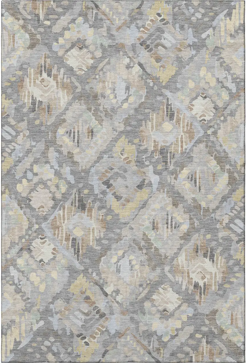 8' Gray Beige And Tan Geometric Washable Area Rug With UV Protection Photo 3