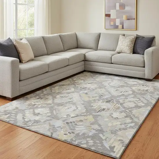 8' Gray Beige And Tan Geometric Washable Area Rug With UV Protection Photo 2