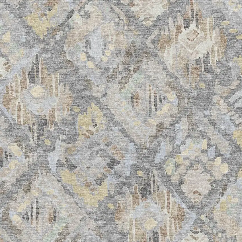 8' Gray Beige And Tan Geometric Washable Area Rug With UV Protection Photo 2