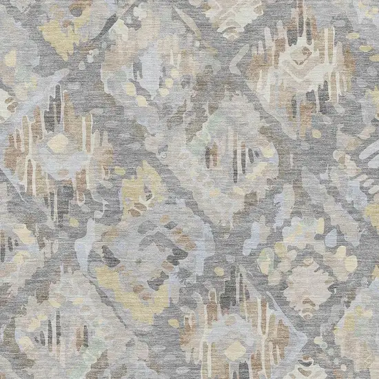 8' Gray Beige And Tan Geometric Washable Area Rug With UV Protection Photo 2