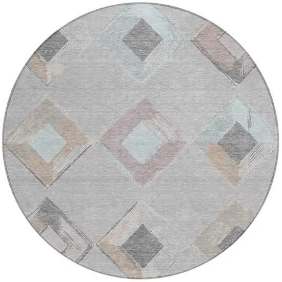 8' Gray Beige And Taupe Round Geometric Washable Indoor Outdoor Area Rug Photo 3