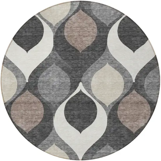 8' Gray Beige And Taupe Round Ogee Washable Indoor Outdoor Area Rug Photo 5