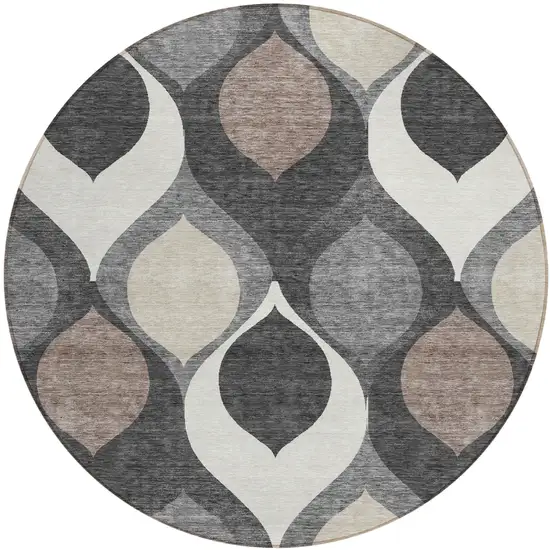 8' Gray Beige And Taupe Round Ogee Washable Indoor Outdoor Area Rug Photo 1