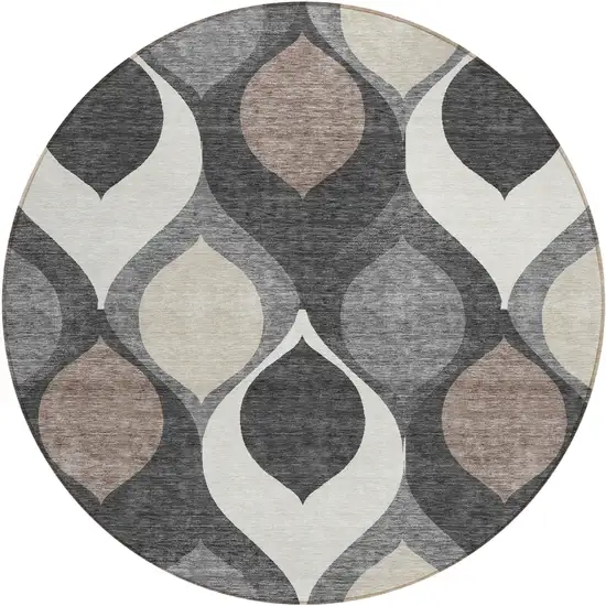 8' Gray Beige And Taupe Round Ogee Washable Indoor Outdoor Area Rug Photo 1