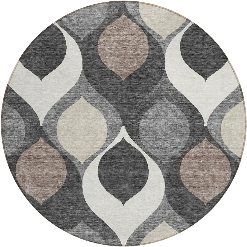 8' Gray Beige And Taupe Round Ogee Washable Indoor Outdoor Area Rug Photo 1
