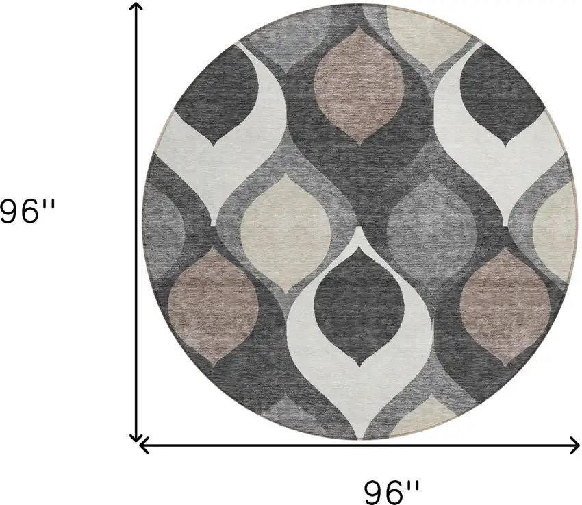 8' Gray Beige And Taupe Round Ogee Washable Indoor Outdoor Area Rug Photo 3