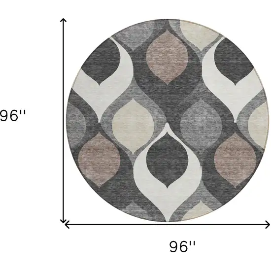 8' Gray Beige And Taupe Round Ogee Washable Indoor Outdoor Area Rug Photo 3