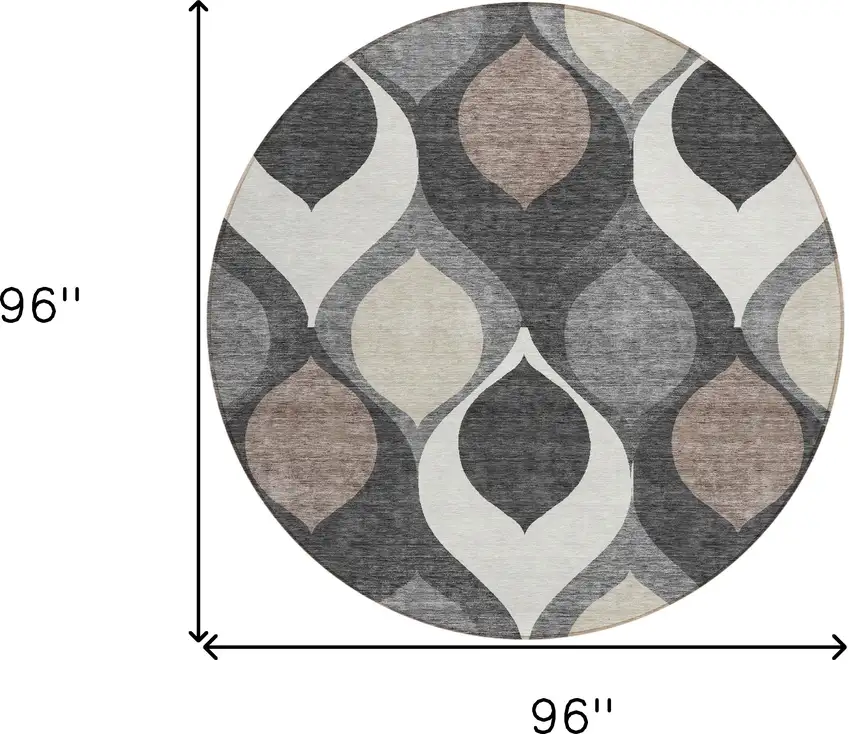 8' Gray Beige And Taupe Round Ogee Washable Indoor Outdoor Area Rug Photo 3