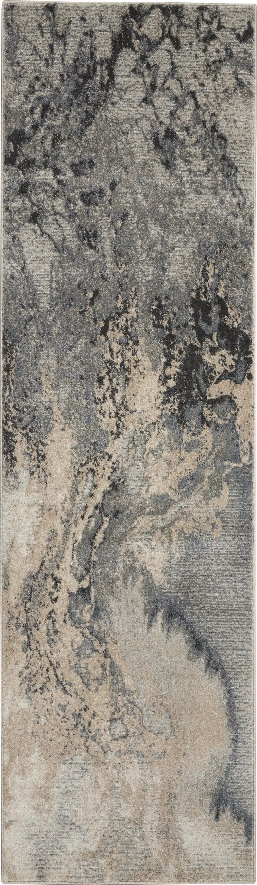 8' Gray Beige and Ivory Abstract Non Skid Runner Rug Photo 8