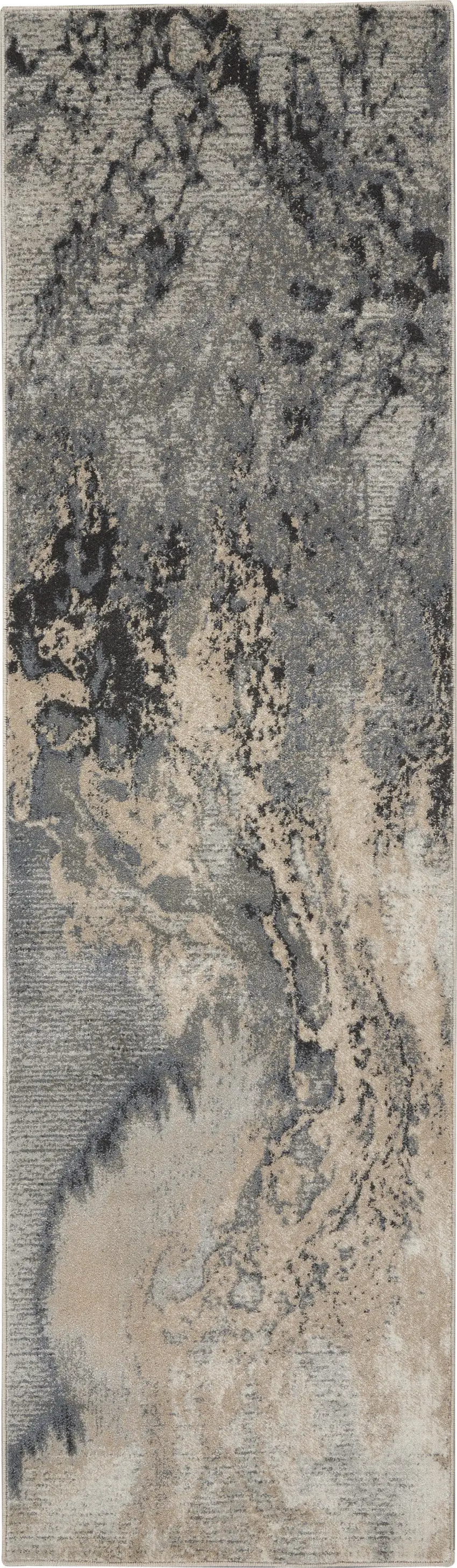 8' Gray Beige and Ivory Abstract Non Skid Runner Rug Photo 4