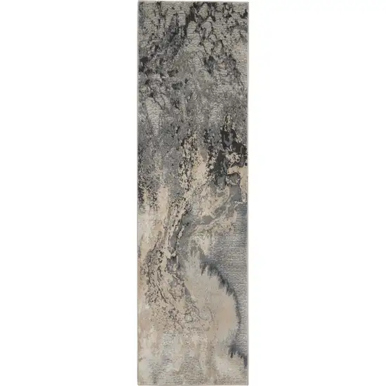 10' Gray Beige and Ivory Abstract Non Skid Runner Rug Photo 1