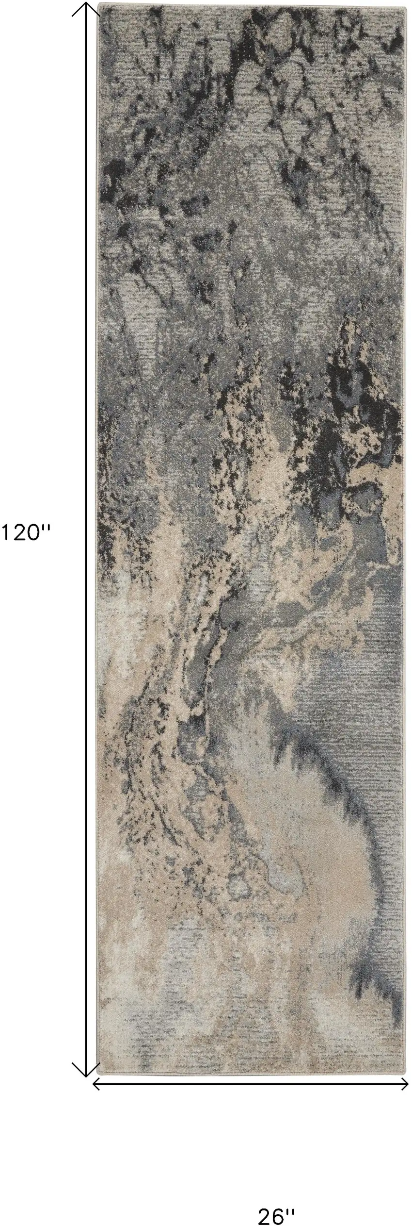 10' Gray Beige and Ivory Abstract Non Skid Runner Rug Photo 7