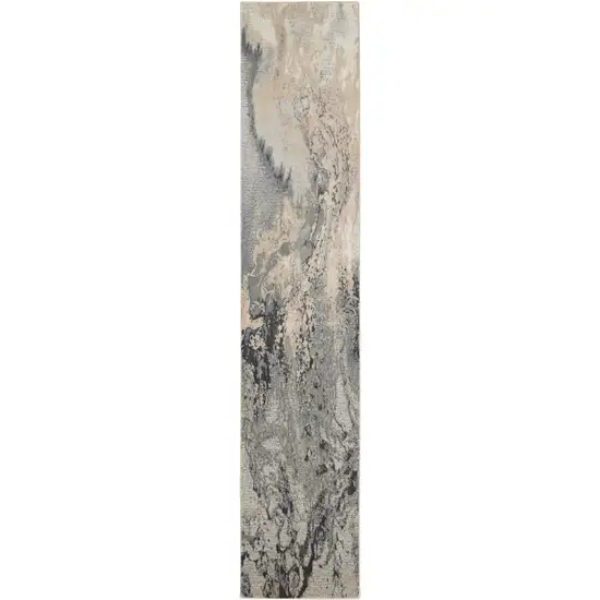 12' Gray Beige and Ivory Abstract Non Skid Runner Rug Photo 6