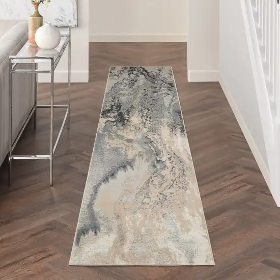 12' Gray Beige and Ivory Abstract Non Skid Runner Rug Photo 6