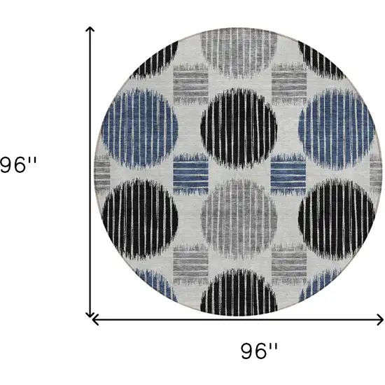 8' Gray Black And Blue Round Geometric Washable Indoor Outdoor Area Rug Photo 3