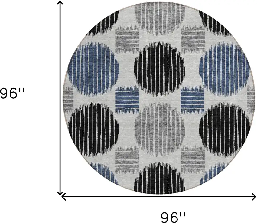 8' Gray Black And Blue Round Geometric Washable Indoor Outdoor Area Rug Photo 3