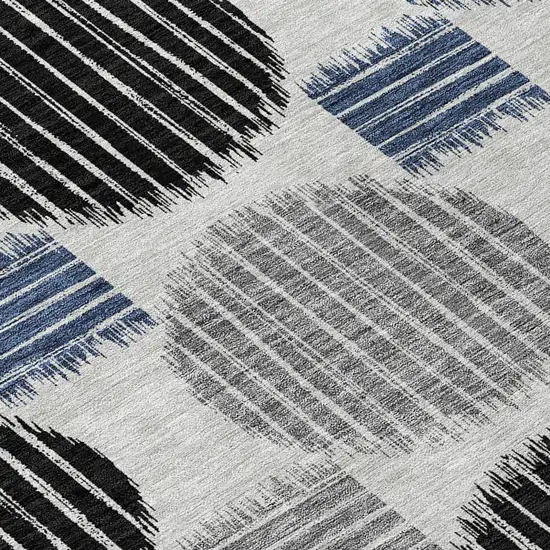 8' Gray Black And Blue Round Geometric Washable Indoor Outdoor Area Rug Photo 5